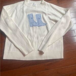 Abercrombie Kids Cream Sweater with Blue Boots Design